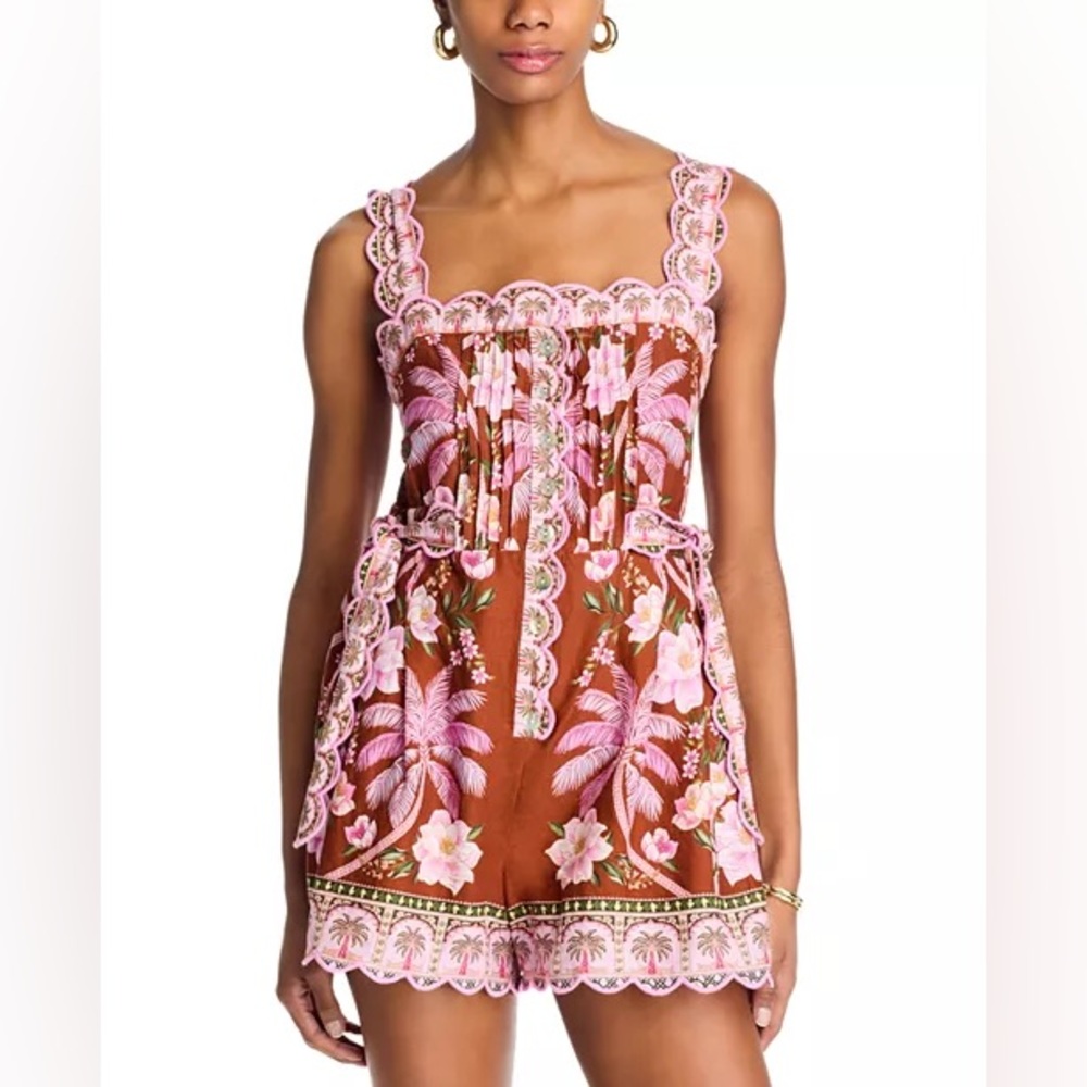 🤎🌴🩷 FARM Rio Palm Dream Pleated Romper - Picture 2 of 7